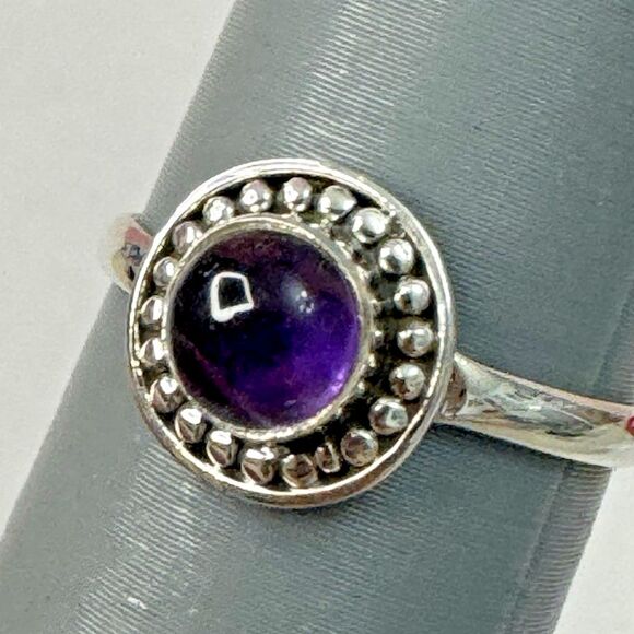 New 925 Amethyst Ring Size 8.5 – Purple Cabochon Halo - Picture 5 of 11